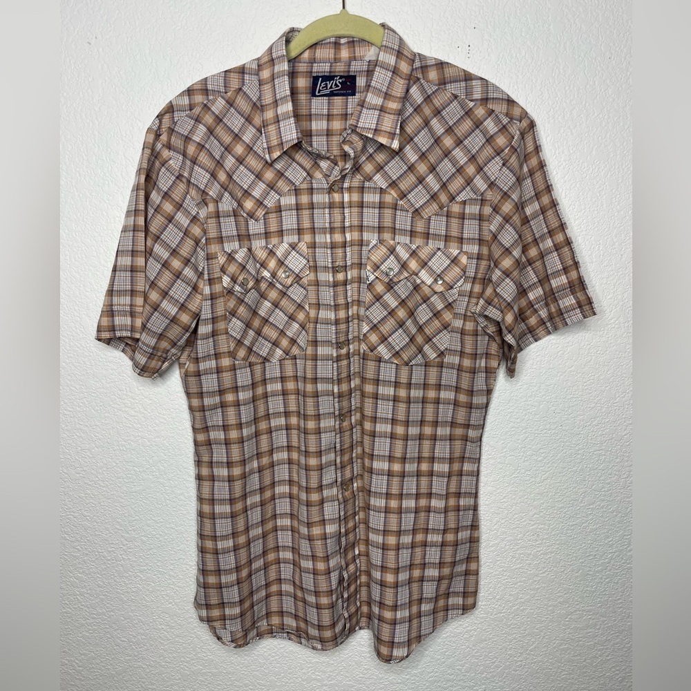 Levi’s shirt vintage western pearl snap men’s large brown